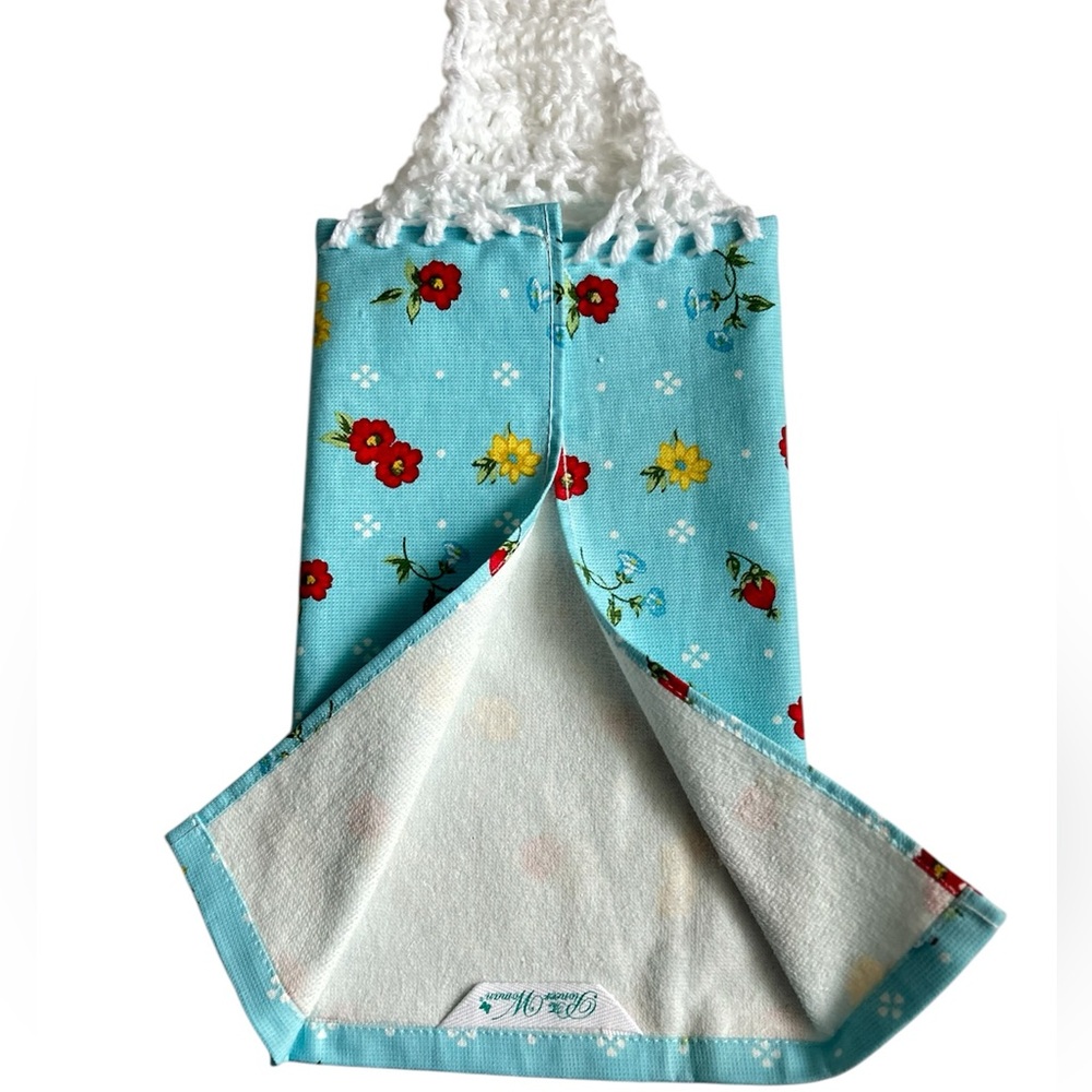 Hand Crafted Colorful Floral Roses Hanging Hand Towels Crochet Top - Picture 8 of 13